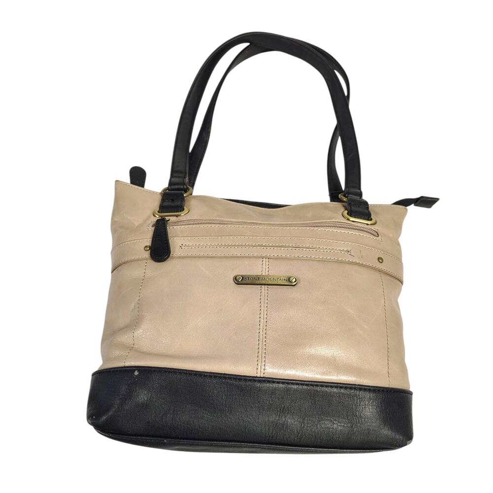 Stone Mountain Shoulder Bag Purse Leather Beige Black Two-Tone FLAWED
